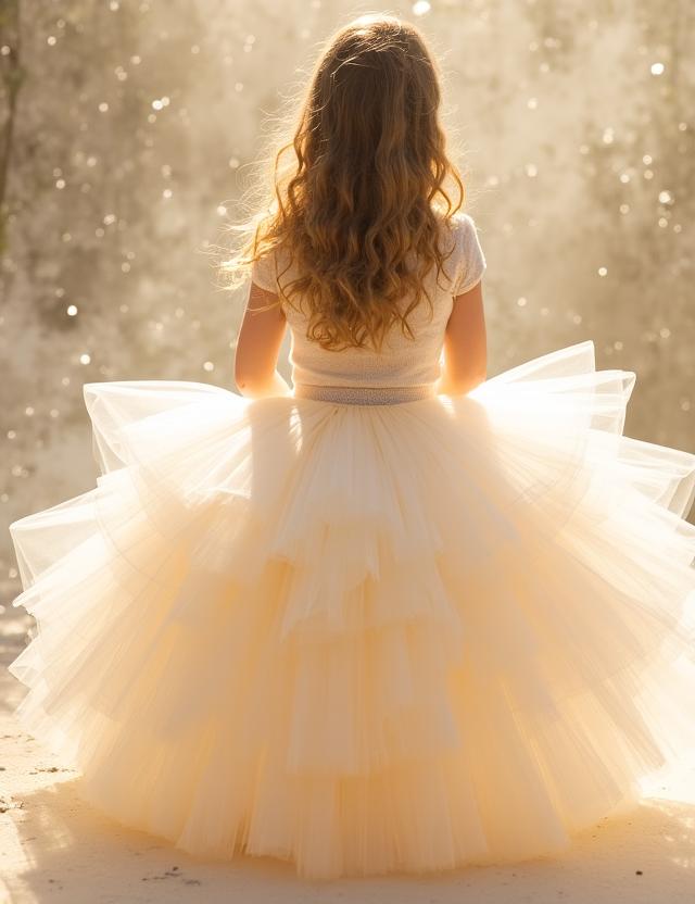 Gonna in tulle morbido stratificato colore crema