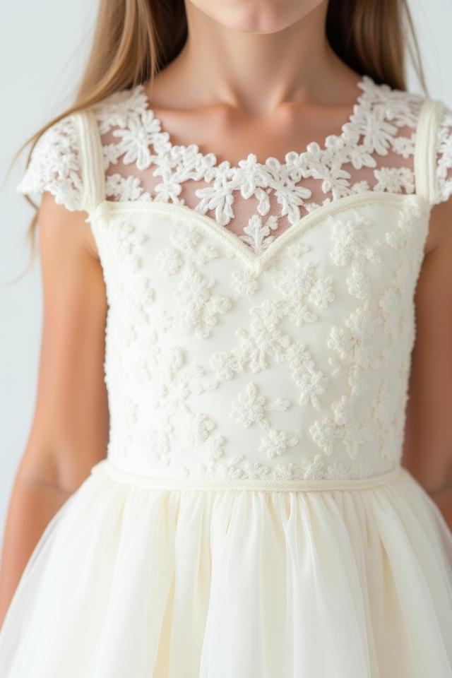 Abito elegante bianco in pizzo per prima comunione